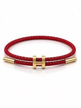 Жіночий плетений браслет у стилі Herm&egrave;s &mdash; червоний із золотистою H-вставкою 0142 фото