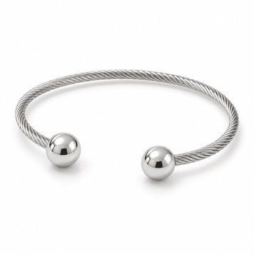 Жіночий браслет в стилі Silver Sphere &mdash; сріблястий відкритий браслет із кульками 0119 фото
