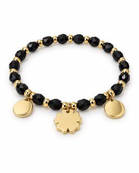 Жіночий браслет у стилі Van Cleef &mdash; чорні грановані намистини з золотистими підвісками 0122 фото